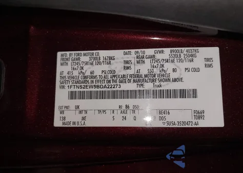 2011 Ford E-250 Commercial from USA, damaged, VIN 1FTNS2EW5BDA22273